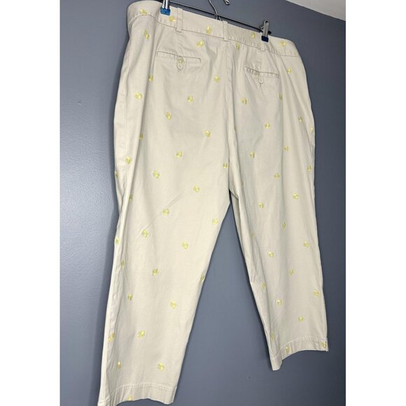 Talbots Pants Womens 18W Beige Lemon Embroidered Chino Ankle Cropped Heritage - Picture 9 of 15
